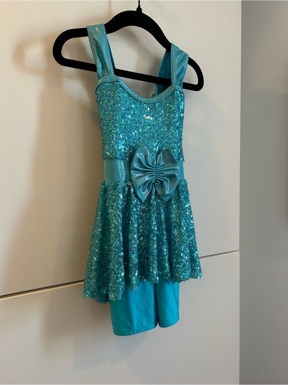 Teal Sequin Dance Costume with Bow - Size ISC - Picture 4 of 14